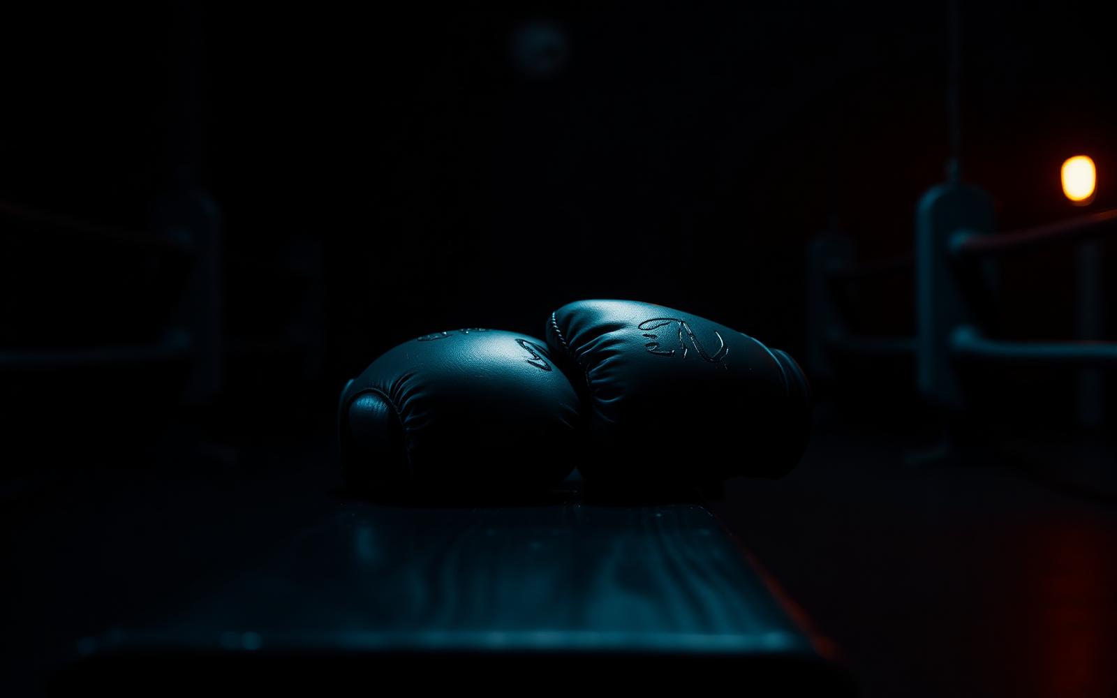 Boxhandschuhe im dunklen Ring
